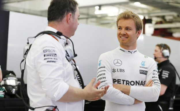 Nico Rosberg in the Mercedes garage