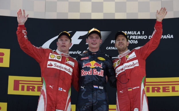 2016 Spanish F1 GP podium: 1. Verstappen 2. Raikkonen 3. Vettel