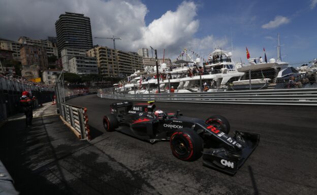 Jenson Button driving his McLaren MP4-31 at Monaco