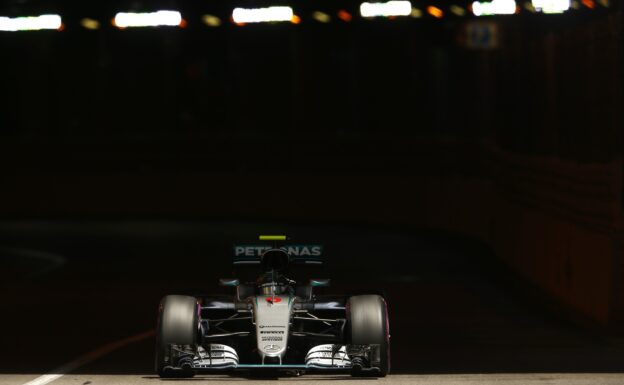 Nico Rosberg driving his Mercedes W07 at Monaco