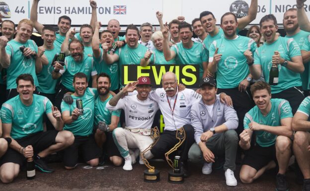 Mercedes team celebration at Monaco