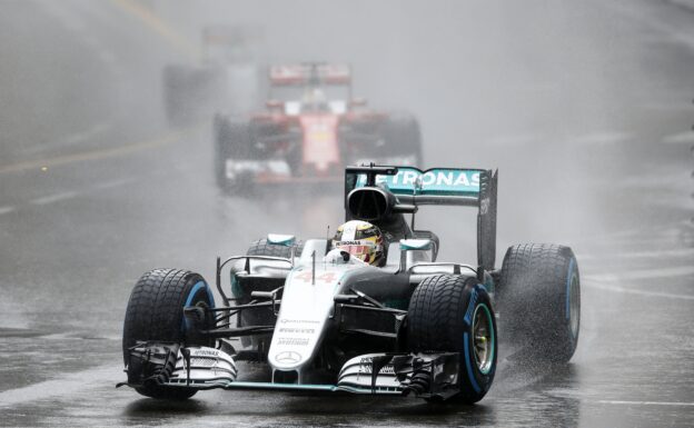 Lewis Hamilton drives his Mercedes W07 at Monaco