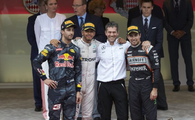 2016 Monaco podium: 1. Hamilton 2. Ricciardo 3. Perez