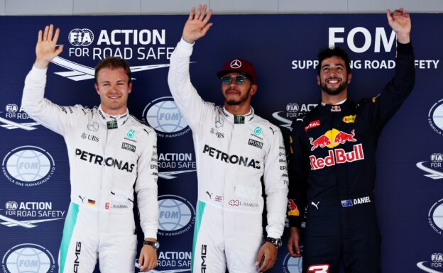 2016 Spanish top 3 qualifiers, Lewis Hamilton, Nico Rosberg & Daniel Ricciardo