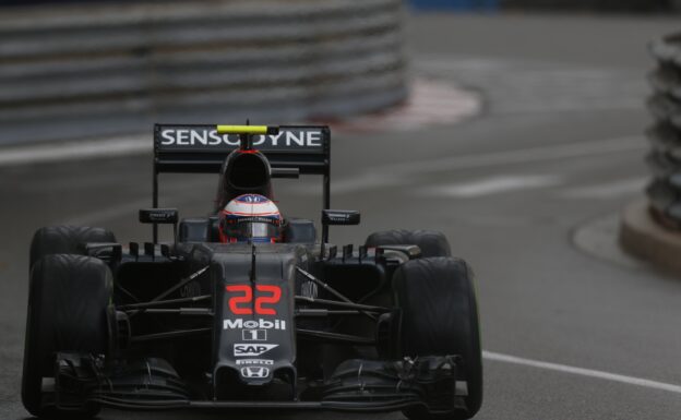 Jenson Button driving his McLaren MP4-31 at Monaco