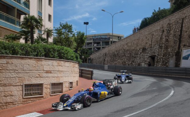 Pelipe Nasr & Marcus Ericsson driving their Sauber C35 at Monaco