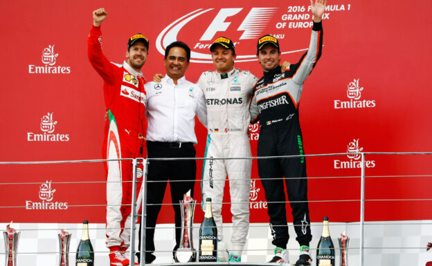 2016 European F1 GP podium 1. Rosberg 2. Vettel 3. Perez