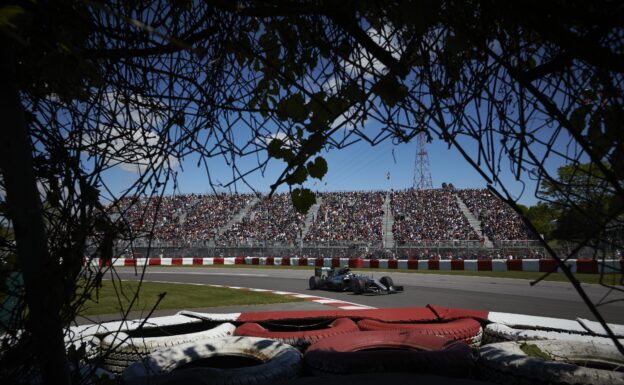 Lewis Hamilton driving in Canada with his Mercedes W07