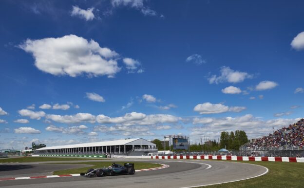 Lewis Hamilton driving in Canada with his Mercedes W07