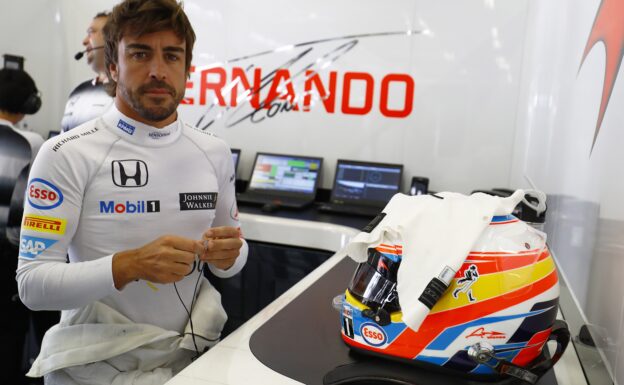 Fernando Alonso in the garage.