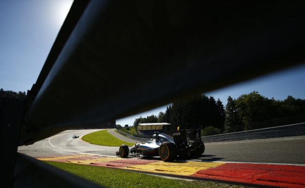 Lewis Hamilton going into Au Rouge at Spa