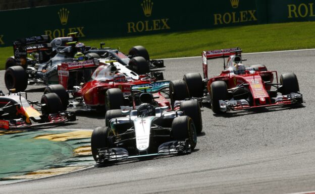 First corner after the start of the 2016 Belgian GP.