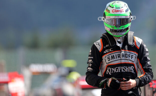 Nico Hulkenberg (GER) Sahara Force India F1 in qualifying parc ferme. Belgian Grand Prix 2016.