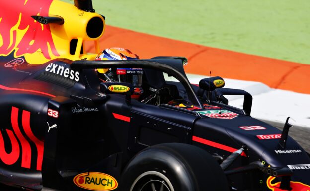 MONZA, ITALY F1/2016: Max Verstappen driving the (33) Red Bull Racing Red Bull-TAG Heuer RB12 TAG Heuer fitted with the halo on track.