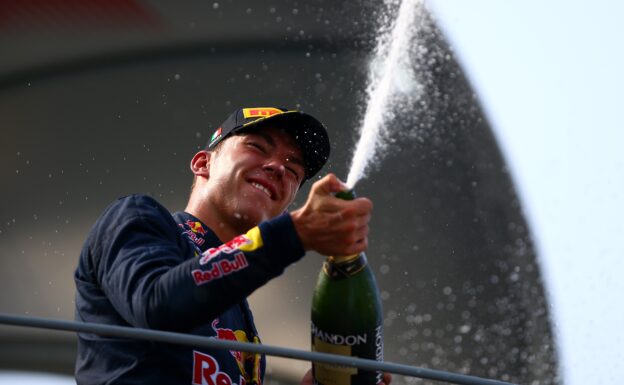 MONZA, ITALY GP2/2016: Pierre Gasly of France and Prema Racing celebrates on the podium after finishing second.