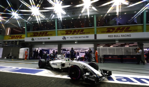 Marina Bay Circuit, Marina Bay, Singapore 2016. Felipe Massa, Williams FW38 Mercedes, leaves the garage.