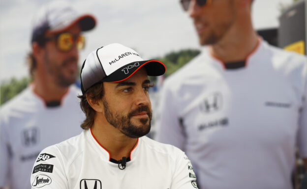 Fernando Alonso in the garage.