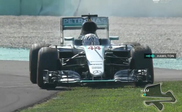 Hamilton desperate after his engine blew up during the 2017 Malaysian GP.