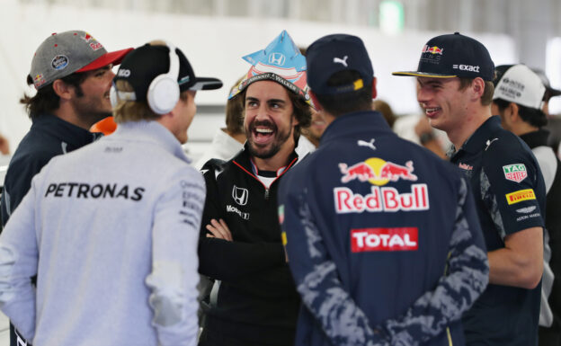 Fernando Alonso with Nico Rosberg, Daniel Ricciardo, Max Verstappen and Carlos Sainz