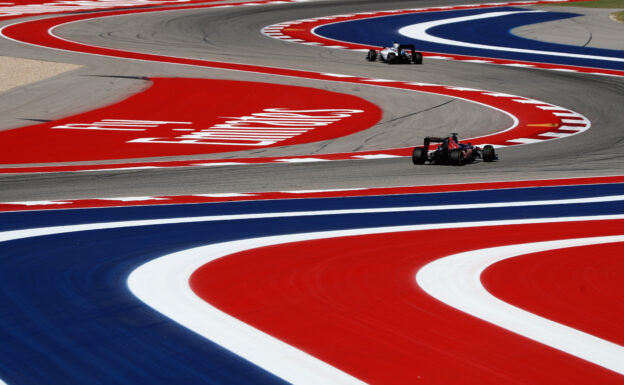 Daniil Kvyat of Russia, follows Valtteri Bottas on track during practice for the United States Formula One Grand Prix 2016.