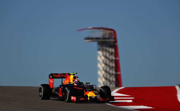 Max Verstappen driving the Red Bull Racing RB12 at Circuit of The Americas