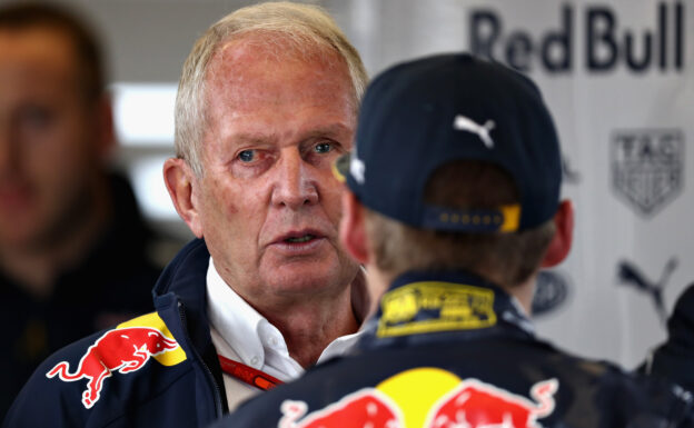 Max Verstappen of Netherlands and Red Bull Racing talks with Red Bull Racing Team Consultant Dr Helmut Marko in the garage during final practice for the United States Formula 2016.