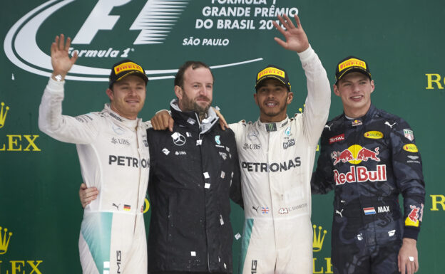 Podium 2016 Brazilian GP 1. Hamilton 2. Rosberg; 3. Verstappen