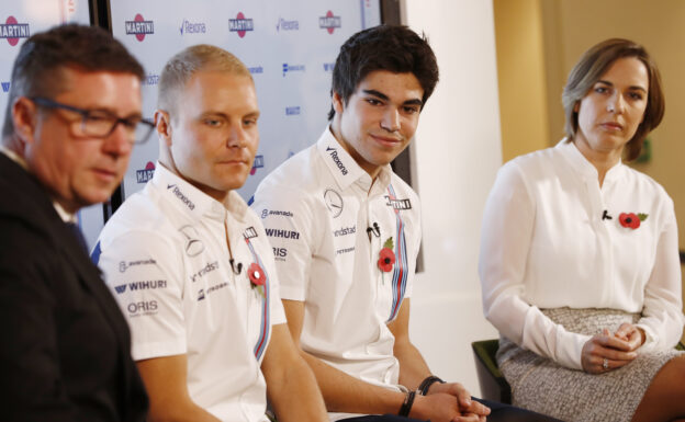 Williams F1 Factory, Grove, Oxfordshire. David Croft, Valtteri Bottas, Lance Stroll and Claire Williams.