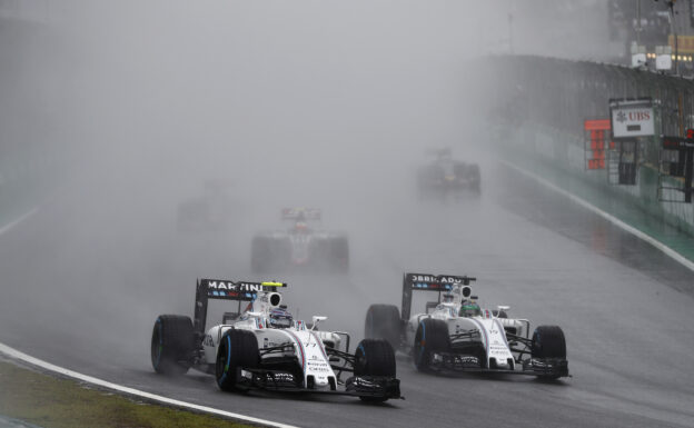 Interlagos, Sao Paulo, Brazil. Valtteri Bottas, Williams FW38 Mercedes, leads Felipe Massa, Williams FW38 Mercedes. 2016