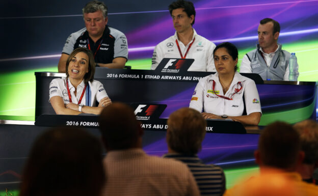 The FIA Press Conference: Otmar Szafnauer; Toto Wolff; Stephen Fitzpatrick; Claire Williams; Monisha Kaltenborn. Abu Dhabi Grand Prix, 2016