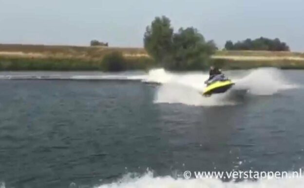 Max Verstappen on a jetski at the Maasplassen, The Netherlands, 12/08/2015