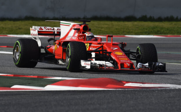 Kimi Raikkonen testing the Ferrari SF70H on Catalunya Circuit near Barcelona.