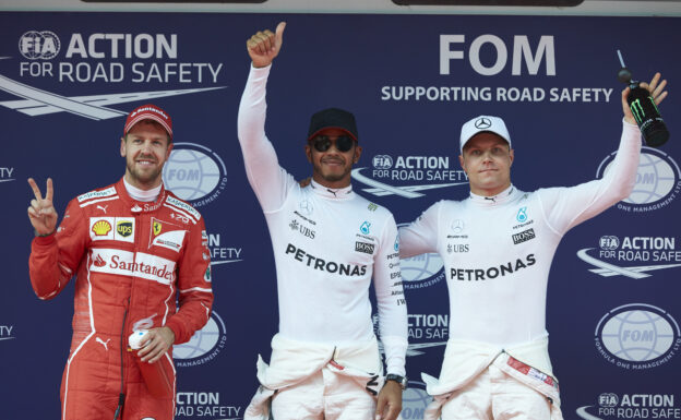 Formula One - Mercedes-AMG Petronas Motorsport, Chinese GP 2017. Lewis Hamilton, Valtteri Bottas; Sebastian Vettel