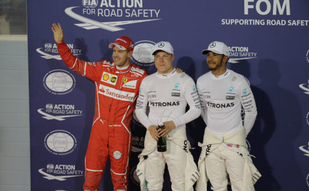 Top 3 qualifiers 2017 Bahrain GP: 1. Bottas, 2. Hamilton, 3. Vettel