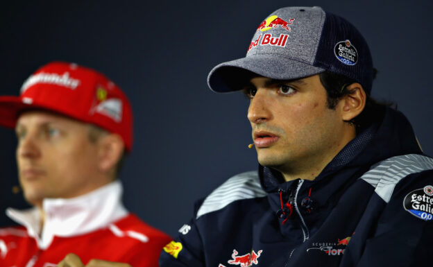 Carlos Sainz of Scuderia Toro Rosso and Kimi Raikkonen of Ferrari in the Drivers Press Conference during previews to the Formula One Grand Prix of China at Shanghai International Circuit on April 6, 2017 in Shanghai, China.