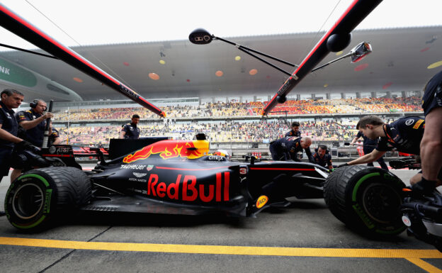 Daniel Ricciardo of Red Bull Racing Red Bull-TAG Heuer RB13 TAG Heuer comes into the pits during practice for the Formula One Grand Prix of China at Shanghai International Circuit on April 7, 2017 in Shanghai, China.