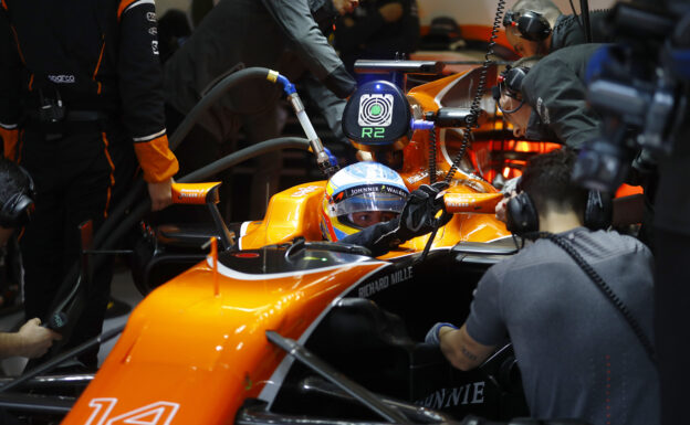 Shanghai International Circuit, Shanghai, China. Friday 07 April 2017. Fernando Alonso, McLaren MCL32 Honda, in the garage.