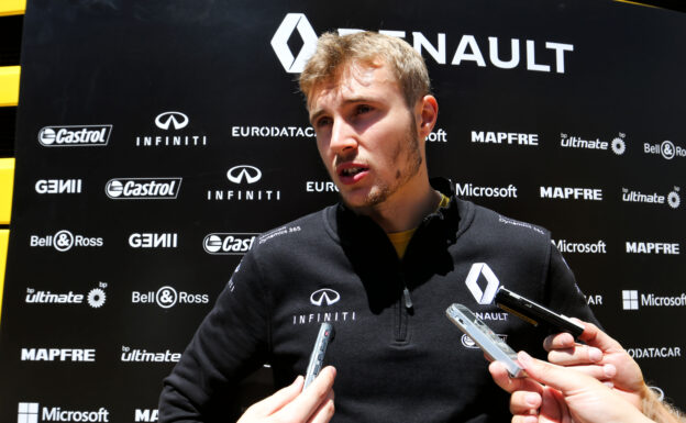 Sergey Sirotkin (RUS) Renault Sport F1 Team Third Driver with the media. Spanish Grand Prix, Friday 12th May 2017. Barcelona, Spain.