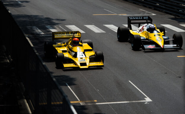 Jean-Pierre Jabouille (FRA) in the Renault RS01 and Alain Prost (FRA) Renault Sport F1 Team Special Advisor in the Renault RE40. Monaco Grand Prix, Friday 26th May 2017. Monte Carlo, Monaco.