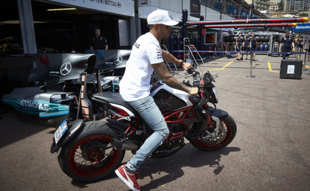 Hamilton crashes during motorbike test