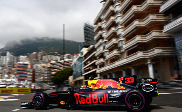 Max Verstappen of the Netherlands driving the (33) Red Bull Racing Red Bull-TAG Heuer RB13 TAG Heuer on track during practice for the Monaco Formula One Grand Prix at Circuit de Monaco on May 25, 2017 in Monte-Carlo, Monaco.