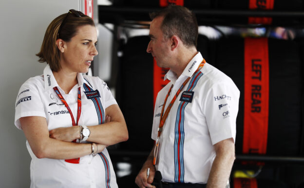 Sochi Autodrom, Sochi, Russia. Sunday 30 April 2017. Claire Williams, Deputy Team Principal, Williams Martini Racing, with Paddy Lowe, Williams Martini Racing Formula 1.