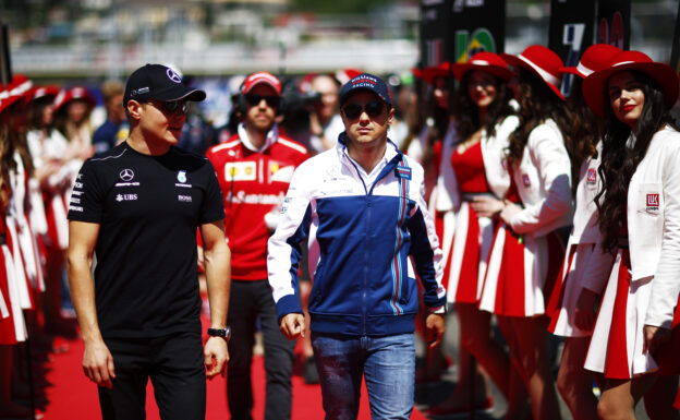 Sochi Autodrom, Sochi, Russia. Sunday 30 April 2017. Felipe Massa, Williams Martini Racing, with Valtteri Bottas, Mercedes AMG, in the drivers parade.