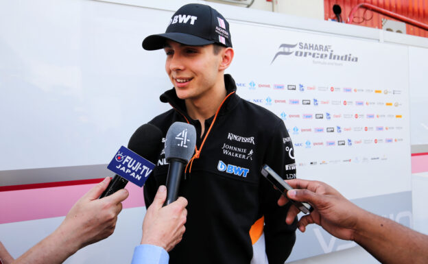 Esteban Ocon (FRA) Sahara Force India F1 Team with the media. Spanish Grand Prix, Thursday 11th May 2017. Barcelona, Spain.