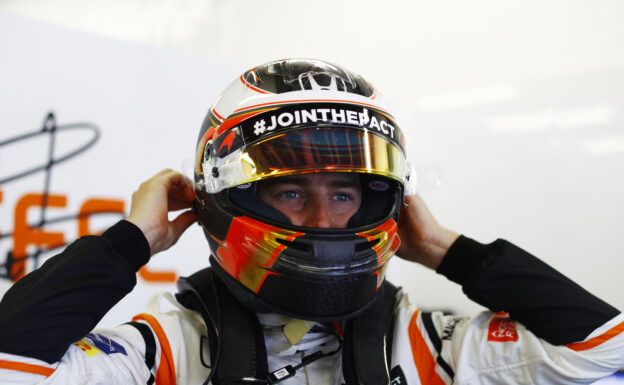 Baku City Circuit, Baku, Azerbaijan. Friday 23 June 2017. Stoffel Vandoorne, McLaren, pulls his helmet on.