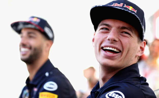 Max Verstappen of Netherlands and Red Bull Racing and Daniel Ricciardo of Australia and Red Bull Racing at the fans autograph signing session during previews for the Canadian Formula One Grand Prix at Circuit Gilles Villeneuve on June 8, 2017 in Montreal, Canada.