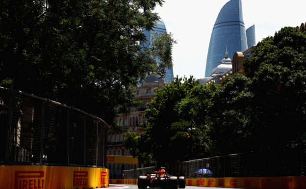 Max Verstappen of the Netherlands driving the (33) Red Bull Racing Red Bull-TAG Heuer RB13 TAG Heuer on track during practice for the European Formula One Grand Prix at Baku City Circuit on June 23, 2017 in Baku, Azerbaijan.