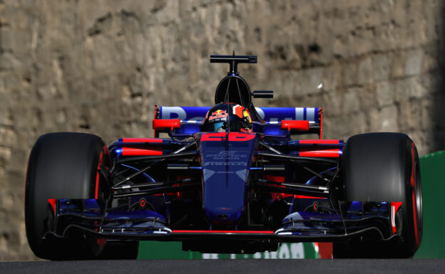 Daniil Kvyat of Russia driving the (26) Scuderia Toro Rosso STR12 on track during practice for the Azerbaijan Formula One Grand Prix at Baku City Circuit on June 23, 2017 in Baku, Azerbaijan.