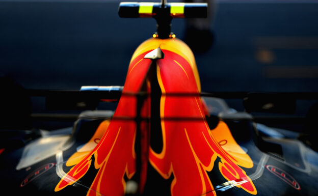 The car of Max Verstappen of Netherlands and Red Bull Racing in the garage during qualifying for the Azerbaijan Formula One Grand Prix at Baku City Circuit on June 24, 2017 in Baku, Azerbaijan.