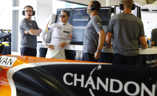 Baku City Circuit, Baku, Azerbaijan. Friday 23 June 2017. Stoffel Vandoorne, McLaren, in the garage.